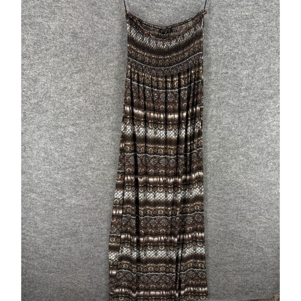 Freckles Dress Women M Medium Brown Striped Maxi Long Strapless Stretch Casual